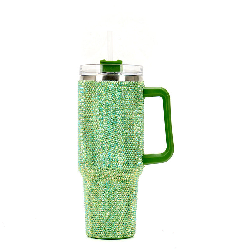 40oz Handle Cup with Rhinestones - Stainless Steel Tumbler