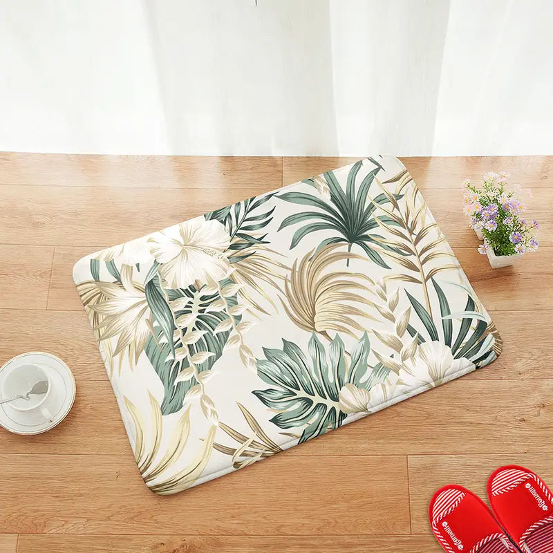 Palm Leaf Plush Non-Slip Bath Mat with Memory Foam