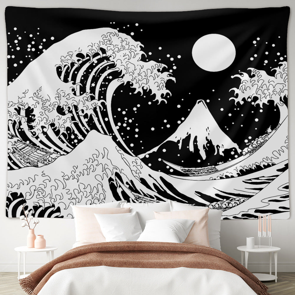 AquaHaven Decor wave wall tapestry featuring a Ukiyo-e style ocean wave design for home wall art decoration.