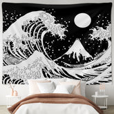 AquaHaven Decor wave wall tapestry featuring a Ukiyo-e style ocean wave design for home wall art decoration.