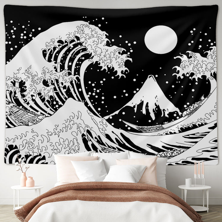 AquaHaven Decor wave wall tapestry featuring a Ukiyo-e style ocean wave design for home wall art decoration.