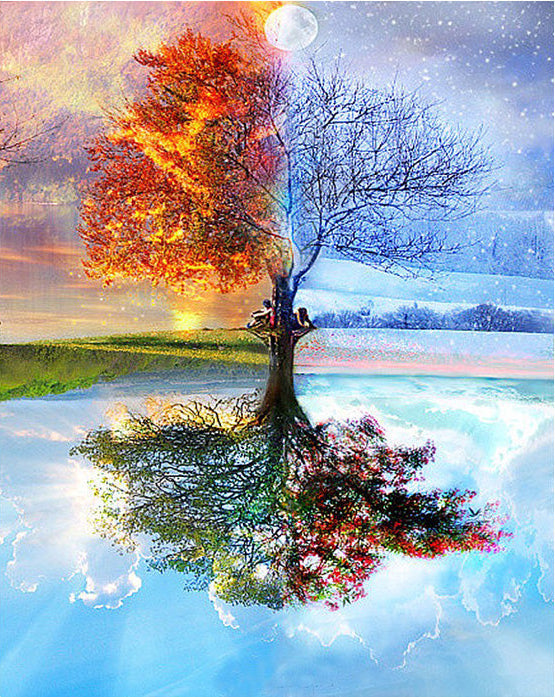 "Tree Reflection Oil Painting Decorative Artwork"