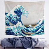 AquaHaven Decor wave wall tapestry featuring a traditional Ukiyo-e style ocean wave design for home wall decoration.
