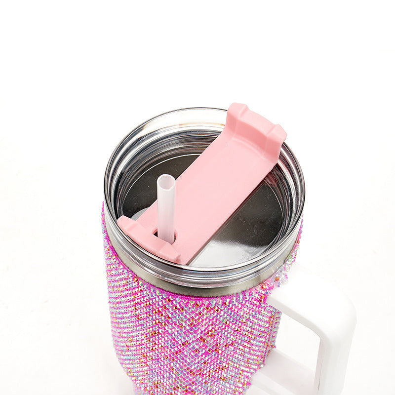 40oz Handle Cup with Rhinestones - Stainless Steel Tumbler