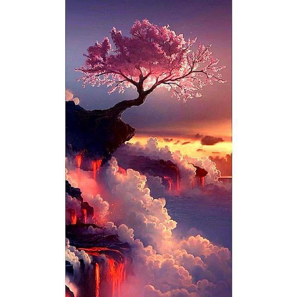 Cloud Pine Tree Diamond Painting with Cross Stitch Design