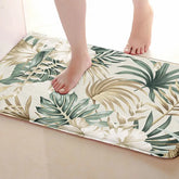 AquaHaven Decor palm leaf plush non-slip bath mat with memory foam for soft, secure bathroom comfort.