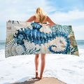 Seahorse Pattern Quick Dry Beach Towel, 59.1x27.6in