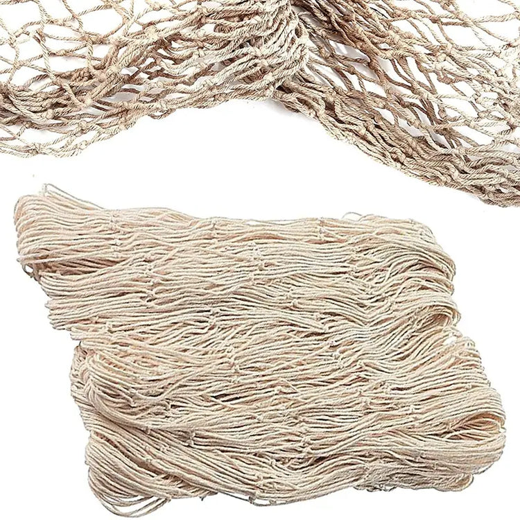 AquaHaven Decor nautical fishing net used as coastal wall decor for home or Airbnb interior decoration.