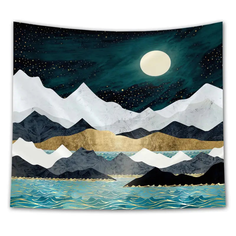 Abstract Marble Mountain Moon Tapestry for Home Decor