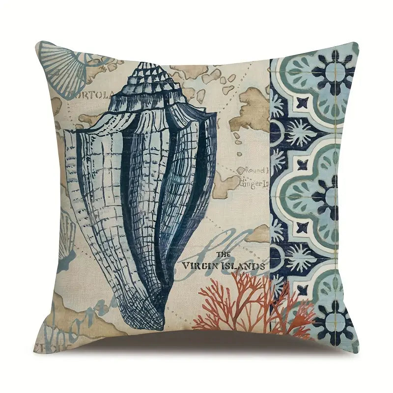 Ocean Theme Throw Pillow Cover — Coastal Decor for Home & Airbnb