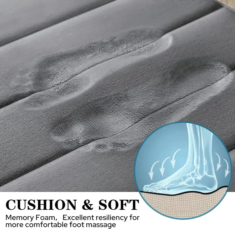 Memory Foam Bath Mat — Striped Non-Slip Coastal Bathroom Rug