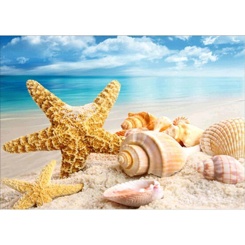Coastal starfish diamond painting kit by AquaHaven Decor featuring beach-themed wall art for home or Airbnb decor.