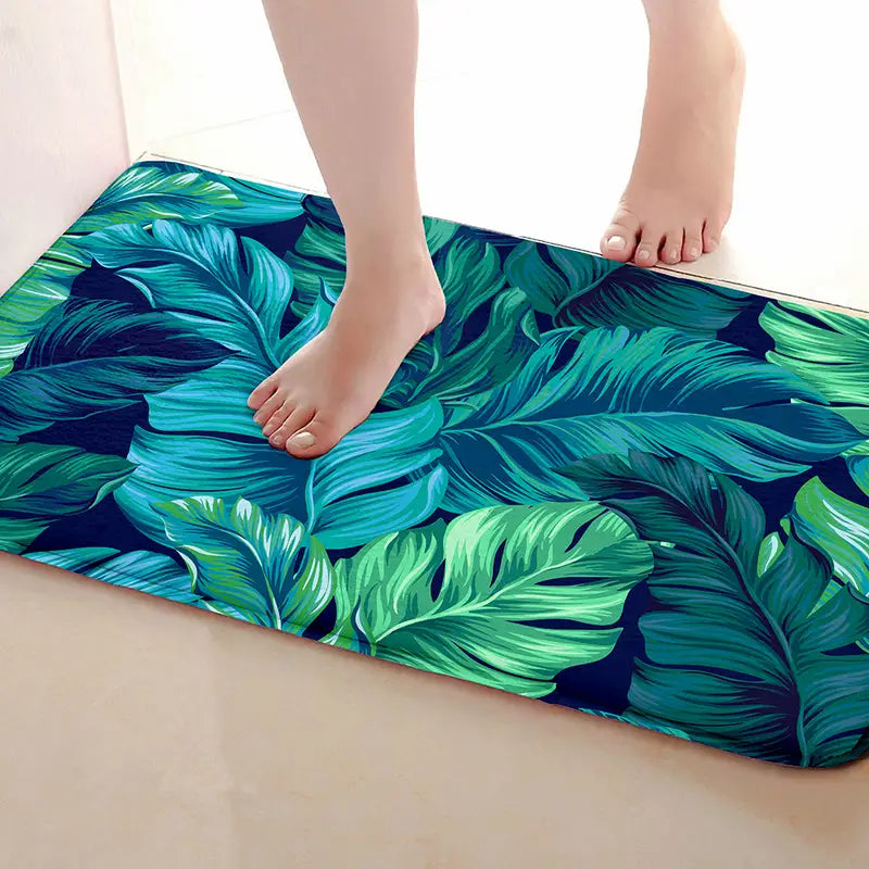 Palm Leaf Plush Non-Slip Bath Mat with Memory Foam