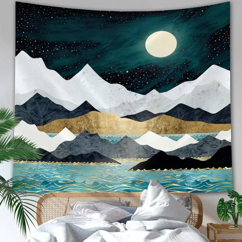 Abstract Marble Mountain Moon Tapestry for Home Decor
