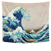 AquaHaven Decor wave wall tapestry featuring a traditional Ukiyo-e style ocean wave design for home wall decoration.
