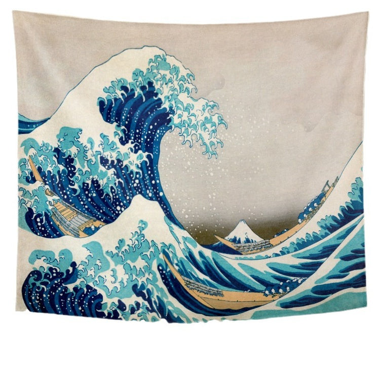 AquaHaven Decor wave wall tapestry featuring a traditional Ukiyo-e style ocean wave design for home wall decoration.