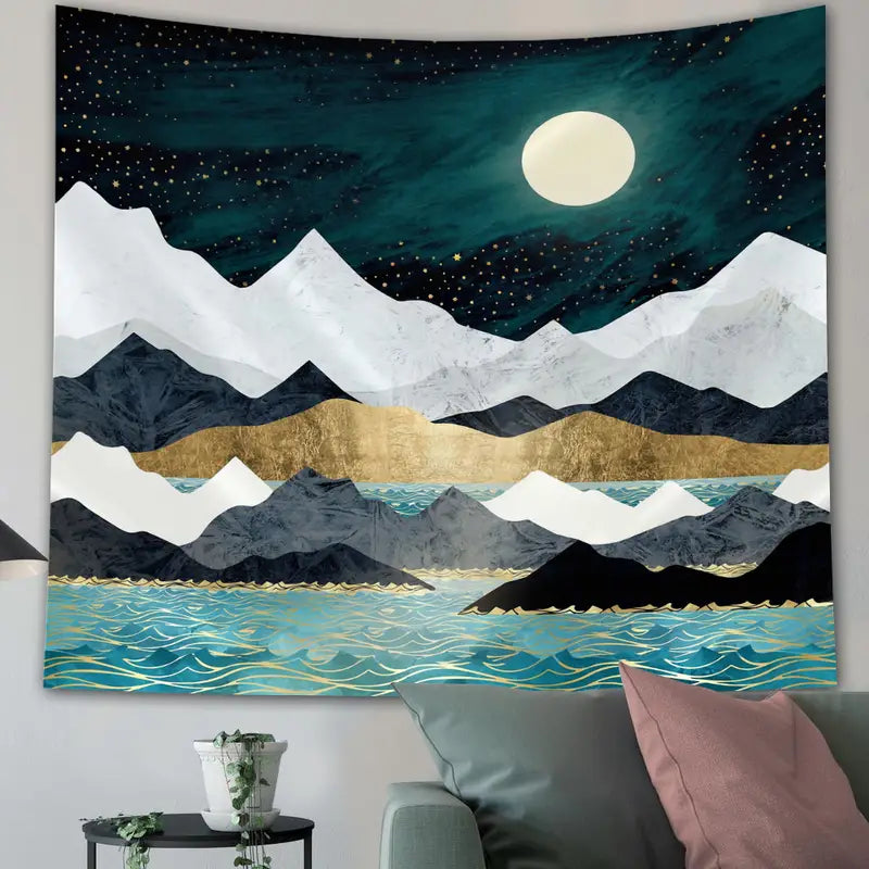 Abstract Marble Mountain Moon Tapestry for Home Decor