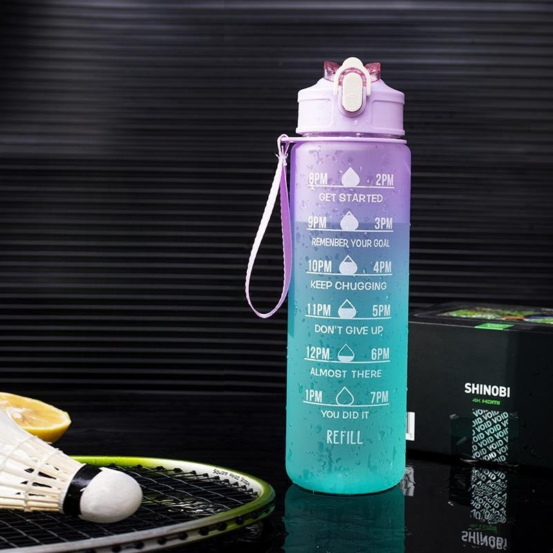 Motivational Water Bottle with Straw & Time Marker