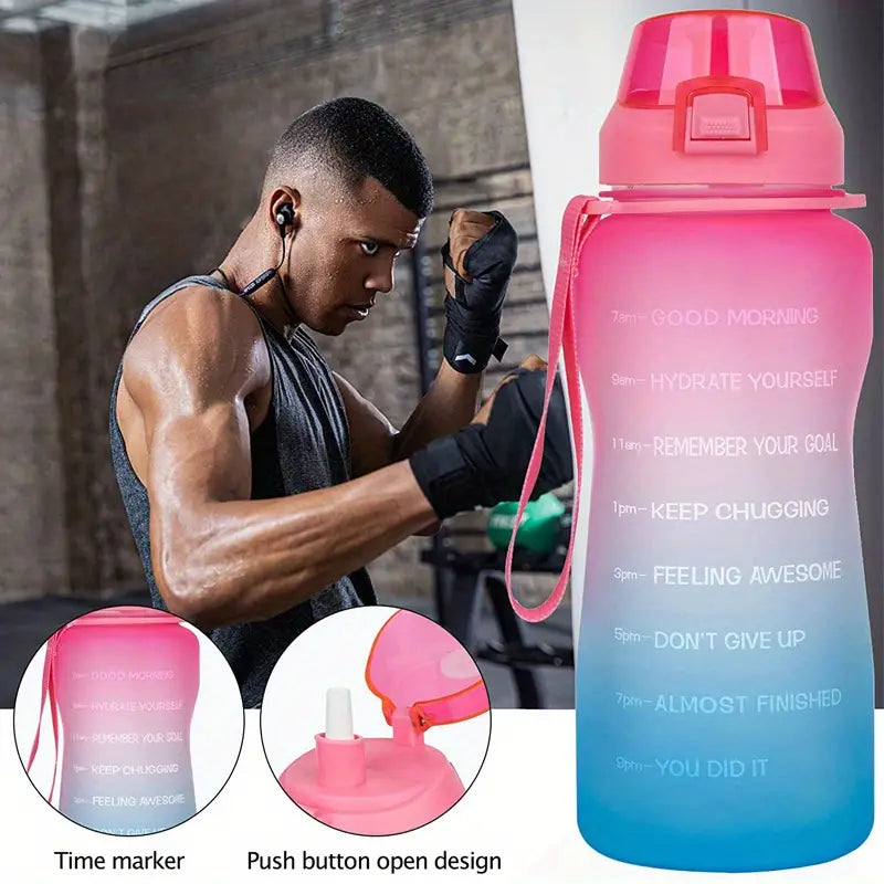 Large Capacity 2L Water Bottle with Straw and Time Marker