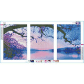 Digital oil painting of river landscape on a triptych canvas wall art by AquaHaven Decor, showcasing a serene natural scene.